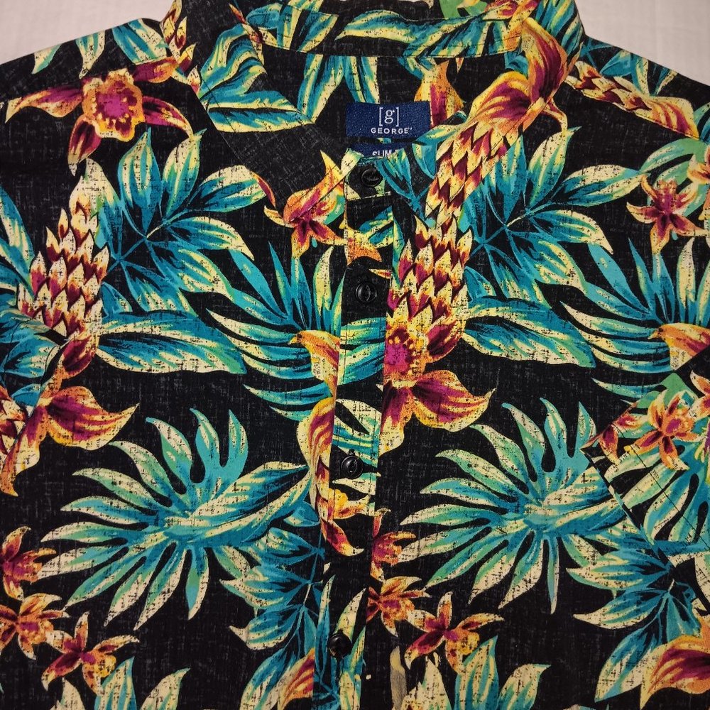 GEORGE SLIM FIT TROPICAL HAWAIIAN PRINT SHORT SLEEVE SHIRT